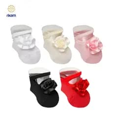 Kit 3 Meia Sapatilha Bebê Recém Nascido Flor RN 0-4 meses