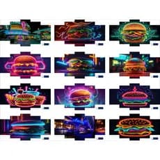 Quadro Decorativo mosaico lanchonete estilo neon, Quadro para bar, Quadro neon