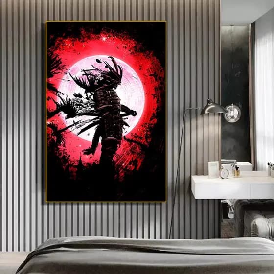 Quadro Decorativo Samurai Sakura Guerreiro, decoração casa Quadro Decorativo japonês gueixa samurai tamanho grande Decoração para sala casa cozinha quarto Quadro decorativo abstrata Moderno Decoração Sakura Guerreiro, Sunset Retro arte #14
