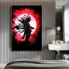 Quadro Decorativo Samurai Sakura Guerreiro, decoração casa Quadro Decorativo japonês gueixa samurai tamanho grande Decoração para sala casa cozinha quarto Quadro decorativo abstrata Moderno Decoração Sakura Guerreiro, Sunset Retro arte #14