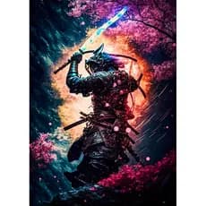 Quadro Decorativo Samurai Sakura Guerreiro, decoração casa Quadro Decorativo japonês gueixa samurai tamanho grande Decoração para sala casa cozinha quarto Quadro decorativo abstrata Moderno Decoração Sakura Guerreiro, Sunset Retro arte #126