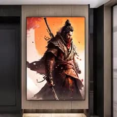 Quadro Decorativo Samurai Sakura Guerreiro, decoração casa Quadro Decorativo japonês gueixa samurai tamanho grande Decoração para sala casa cozinha quarto Quadro decorativo abstrata Moderno Decoração Sakura Guerreiro, Sunset Retro arte #01