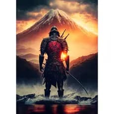 Quadro Decorativo Samurai Sakura Guerreiro, decoração casa Quadro Decorativo japonês gueixa samurai tamanho grande Decoração para sala casa cozinha quarto Quadro decorativo abstrata Moderno Decoração Sakura Guerreiro, Sunset Retro arte #35