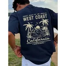 Camiseta Masculina Tropical Floral Vintage 100% Algodão California Beach Surf Manga Curta Casual