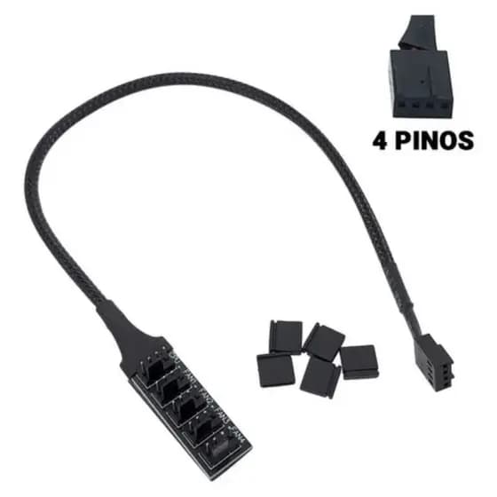 Cabo Multi Fan Para 5 Coolers 3 E 4 Pinos Pwm Adaptador Hub S