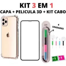 kit 3 em 1 Capa p/ iPhone 11 Mais película p/iphone + 4 Proteres de cabo