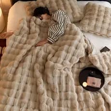 Cobertor De Pele De Luxo Com Inverno Espesso E Aconchegante Coelho Lança Sofá Cobertura De Cama Colcha