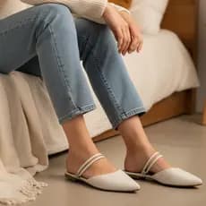 Sapato Feminino Mule Bico Fino Confortavel Duas Opções de Uso Cores Básicas Preto,Offwhite,Antique