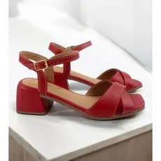Sandália Feminina Social Salto Baixo Bloco Palmilha Macia Cores Nude,Preto,OffWhite,Vermelho