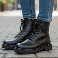 Bota Feminina Cano Curto Coturno Solado Tratorado Antiderrapante Muito Leve Macio Confortável