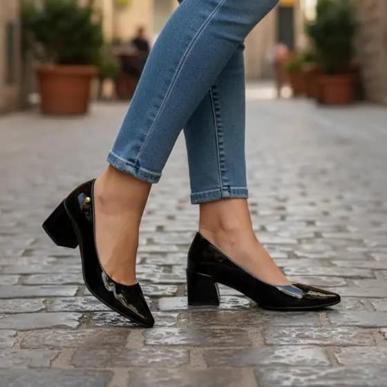 Sapato Feminino Social Scarpin Bico Fino Elegante Com Salto Grosso 6cm Preto,Vermelho,Nude,Caramelo