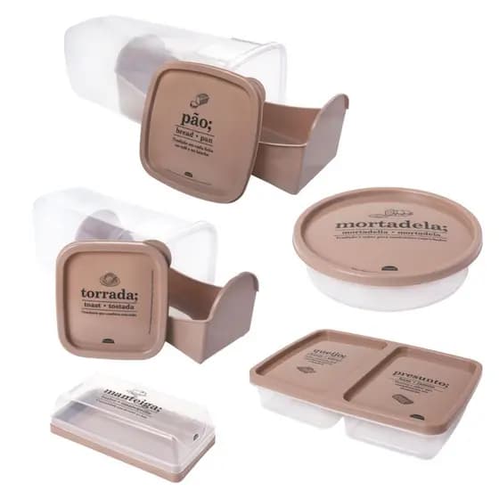 Kit porta biscoito / torrada + porta pão + porta frios + porta mortadela + porta manteiga Plasutil