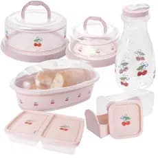 Kit Boleira e Queijeira Rosca, Porta Pães, Porta Torradas com Gaveta Deslizante, Porta Frios e Garrafa 1,8L rosa 6 peças