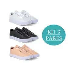 Kit 3 Tênis Feminino Casual Básico Confortável