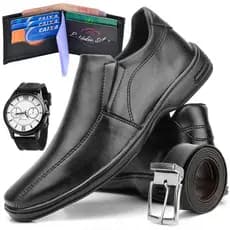 Sapato Social Masculino KIT Sapato+ Relógio + Cinto + Carteira Sapato Amortecedor Confort