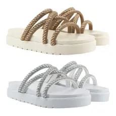 Kit com 2 Papetes Sandálias com Strass Birken Brilhante Estilosa Confortável Luxo
