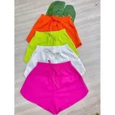 Shorts Feminino Linho Elástico Cintura Verão Conforto Várias Cores