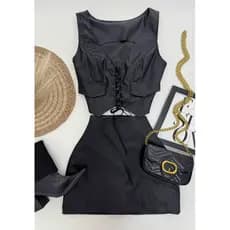 Cropped Colete Couro Tranpassado Bolso