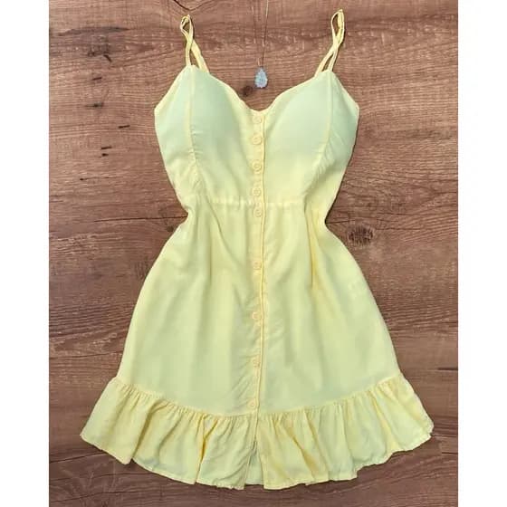 Vestido Feminino Curto Babado Botões Alça Bojo (REMARCAÇÃO)