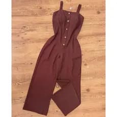 Macacão Pantalona Feminino com Botões Alça Larga Conforto Estilo Casual Chic