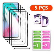 Kit 5 Película 3D Vidro Temperado Para Samsung Galaxy M54 M34 M14 M53 M23 M13 M62 M52 M32 M22 M12 M51 M31