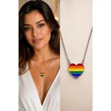 Colar Pingente Lgbt Coração Bandeira Arco Íris Aço Inox