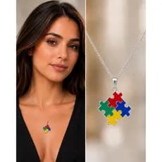 Colar Com Pingente Que Simboliza O Autismo Aço Folheado