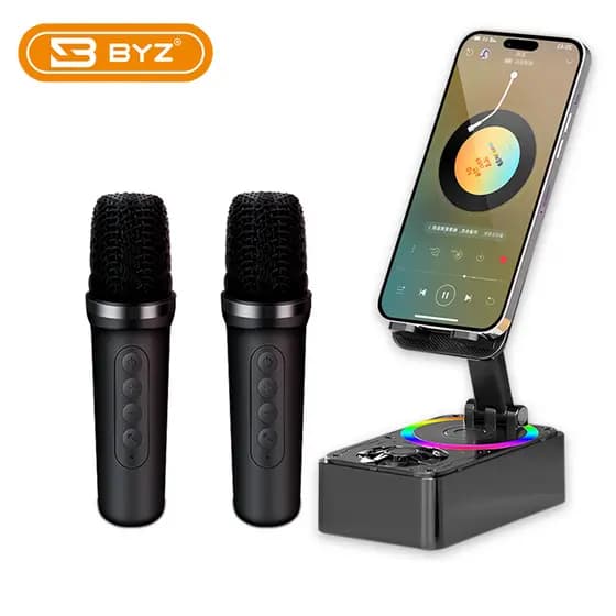 [BYZ]-MIC-505 caixa de som com 2 microfone sem fio mini Karaokê