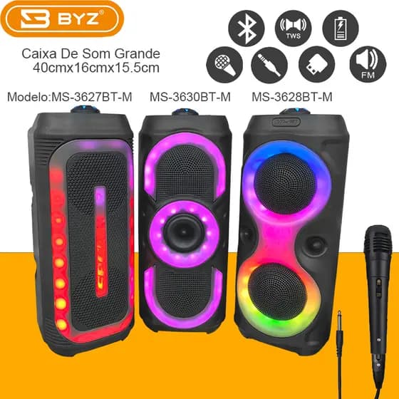 [BYZ]Caixa de som grande,LED RGB, alto-falante,suporta FM/TWS/pendrive/Bluetooth/cartão