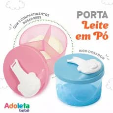 Pote Dosador com Divisória Para Leite Em Pó Papinhas Bebês Mamadeira Adoleta AZUL ou ROSA