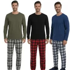 Kit 2 Pijama Masculino Longo Inverno Liso Básico/ Kit 2 Pijama Curto Básico Xadrez
