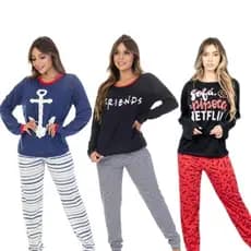 Kit Pijamas De Frio Feminino Longo Estampado Personagens Desenhos/ Kit Pijama Feminino Inverno Longo