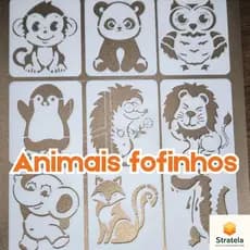 Kit Estêncil / Stencil de animais fofos para pintura | Molde vazado para pintura, artesanato e confeitaria