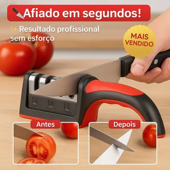 Amolador Afiador De Facas Aço Inox Com 3 Borda Profissional Base Emborrachado Corte em Segundos!