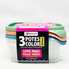 Conjunto 3 Potes Com Tampa 600ml Mix Homme Cores Sortidas Organizador Multiuso