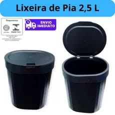 Lixeira de Pia Cozinha Banheiro Escritório 2,5L C/ Tampa em 90 graus Preta