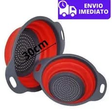 Escorredor Dobravel Retratil de Silicone 30cm para Macarrão Massa Legume Salada e Fruta de Cozinha
