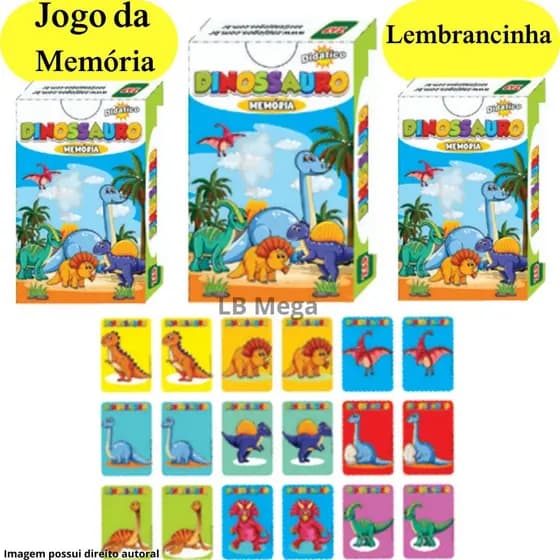 Kit com 3 até 30 Caixinhas Jogo da Memória DINOSSAURO Brinquedo Educativo para Crianças e Festas