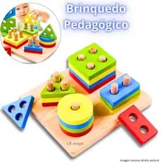 Encaixe Divertido 17 Pçs MDF Brinquedo Educativo Didático Infantil Pedagogia Colorido Cores Sortidas