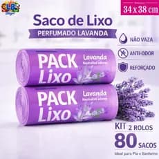 Saco de Lixo Perfumado Lavanda | Kit 2 com 80 Sacos | Para Pia  Banheiro  34x38cm Neutraliza Odores