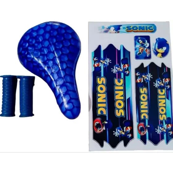 Kit Bike infantil Sonic Banco Selim Sela KALF Manoplas Adesivo para aro 16 aro20