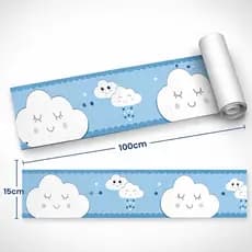 Faixa Decorativa Infantil Papel De Parede Nuvens Azul Branco