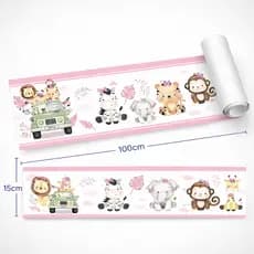 Faixa Decorativa Infantil Menina Rosa Bebê Safari Animais