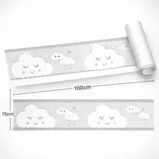 Faixa Decorativa Infantil Papel De Parede Nuvem Cinza Branco