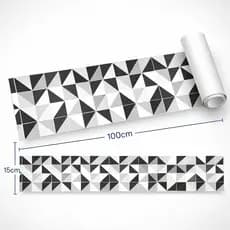 Faixa Decorativa Pia Cozinha Geométrico Preto Cinza Branco
