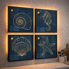 Quadrinhos Quadros Decorativos Moderno Banheiro Quarto Fundo do Mar Azul