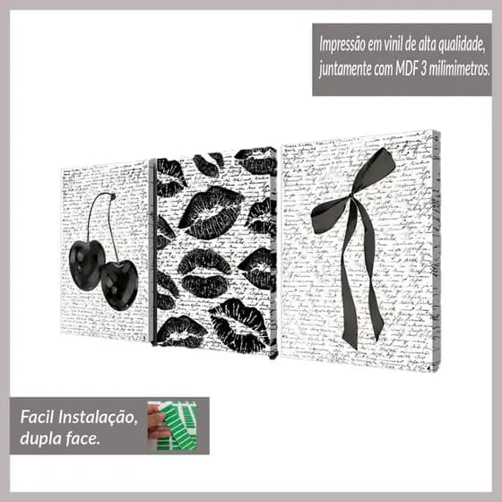 Quadro Decorativo preto e branco, estilo elegante escuro, lábios  flor de cerejeira vintage Quarto Moderno