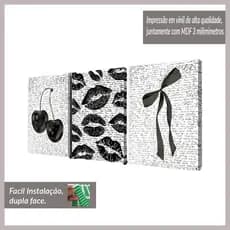 Quadro Decorativo preto e branco, estilo elegante escuro, lábios  flor de cerejeira vintage Quarto Moderno
