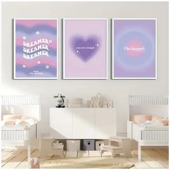 Quadro Decorativo  afirmação espiritual em gradiente roxo, 3 peças, pôsteres e impressões nórdicas,