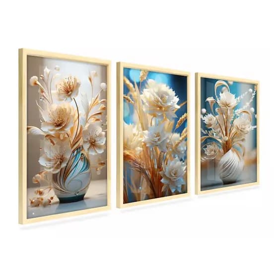 Quadros Decorativos Flores Brancas Sala Grande Quarto Floral Azuis